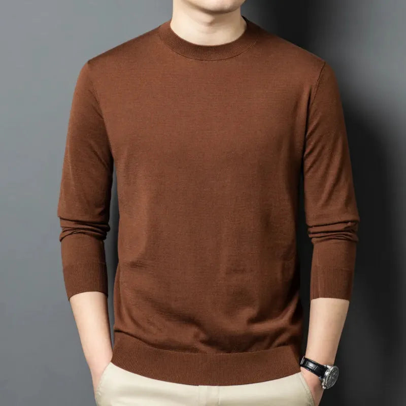 Men's round neck wool mulberry silk sweater long sleeve winter pullover in multiple colour options