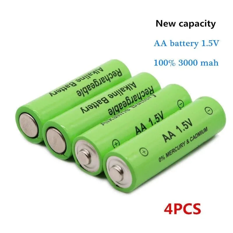 Five industrial-grade alkaline rechargeable AA batteries with 3000mAh capacity