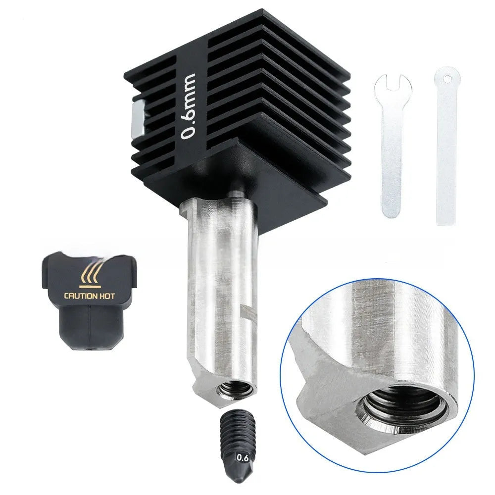 A1 Mini 3D printer hardened steel hot end assembly with silicone sleeve and multiple nozzle diameter options