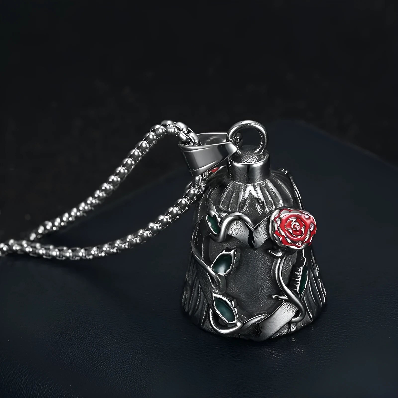 Titanium steel motorcycle bell with epoxy rose design and polished retro finish
