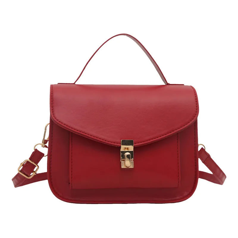 Retro style PU leather messenger bag in horizontal square shape with sandwich pocket design