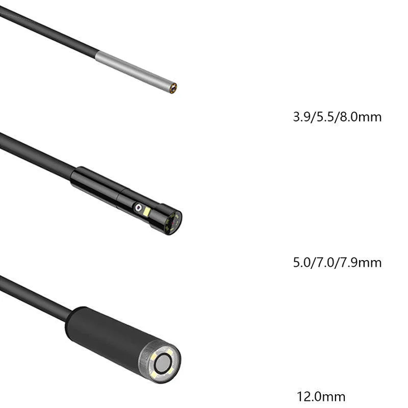 Handheld industrial endoscope with 4.5-inch screen and a 5.5mm camera probe on a 1-metre cable for pipeline inspection