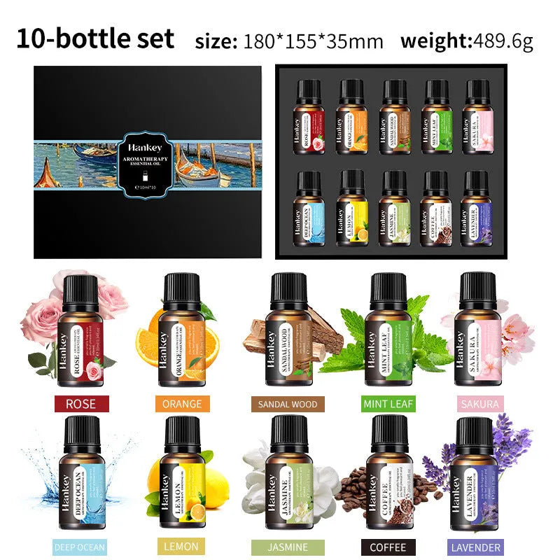 Boxed set of water-soluble aromatherapy essential oil bottles for fresh air function