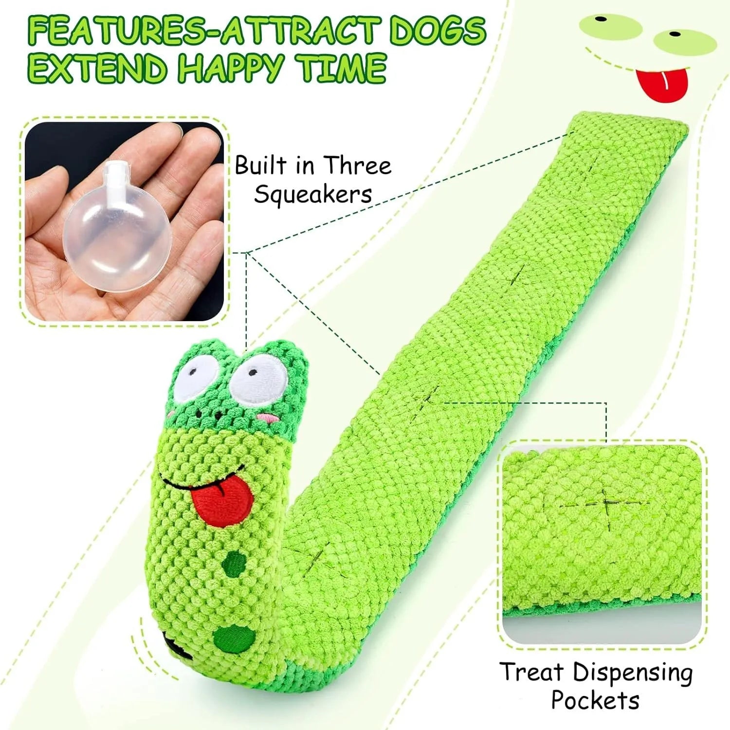 Squeaky dog puzzle snuffle toy that transforms into snail or stick shape for foraging games.