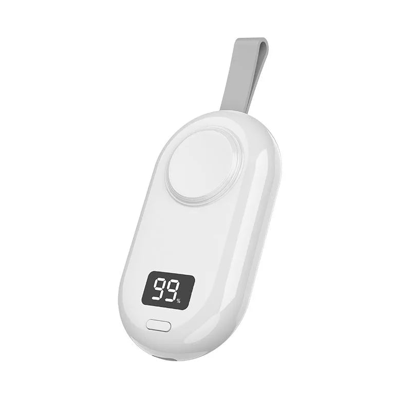 V5 smartwatch wireless power bank with black ABS plastic casing and Type-C port