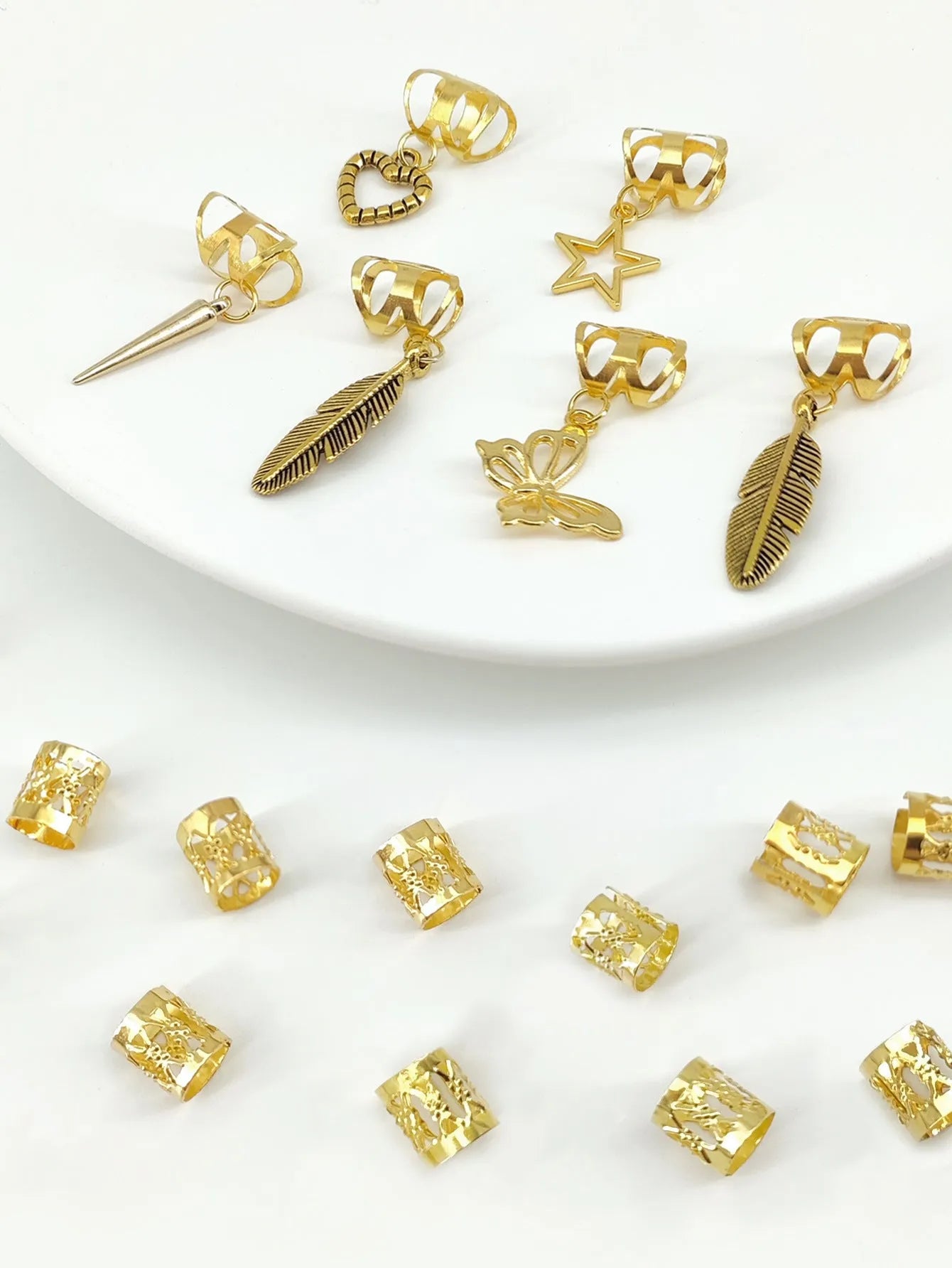 Antique dirty braid style hair rings in electroplated gold or silver alloy, 26 piece pack