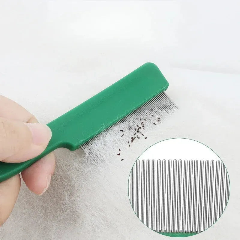 Green plastic handle stainless steel pet flea comb for dogs and cats