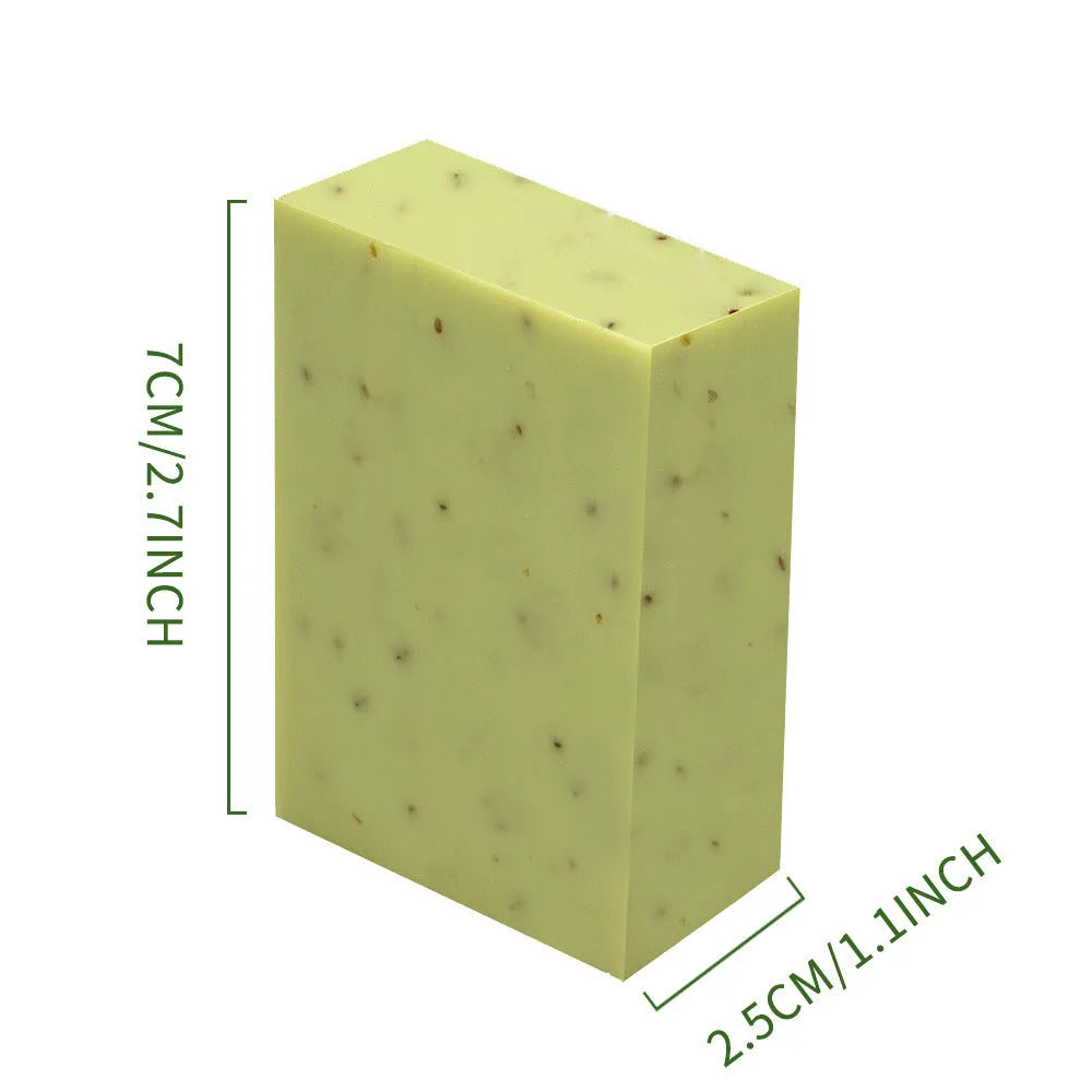 Handmade essential oil soap bar with frosted texture showing natural colour variations