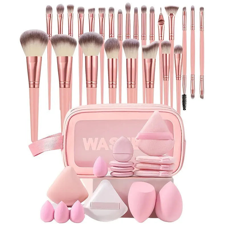 Beauty tools combination suit with hydrophilic non-latex sponge applicators in brown, pink and purple colours