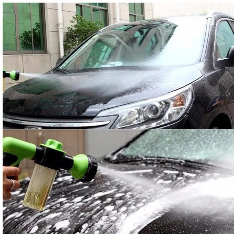 Green high-pressure foam spray water gun with adjustable nozzle for car and garden cleaning.