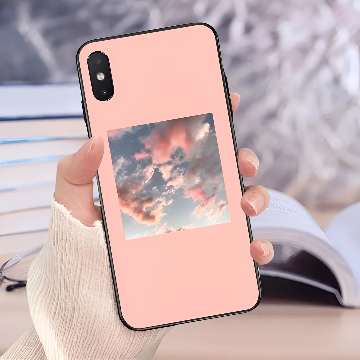 Pink painted TPU phone case with lattice and broken flower pattern for iPhone back cover