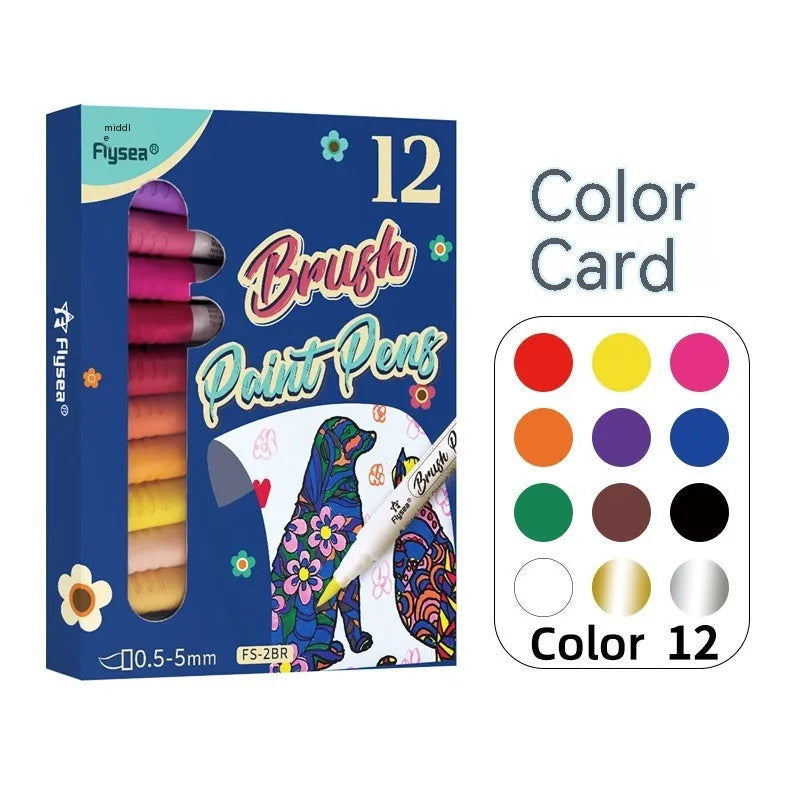 Soft head gouache pen set with pressure-free acrylic ink for hand painting and crafts