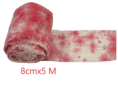 Halloween bloody horror dyed gauze bandage showing red polyester fabric with 8cm width