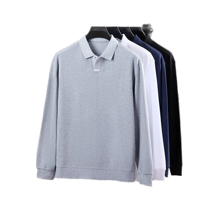 Men's asymmetric lapel cotton polo shirt in loose fit long sleeve available in four colours