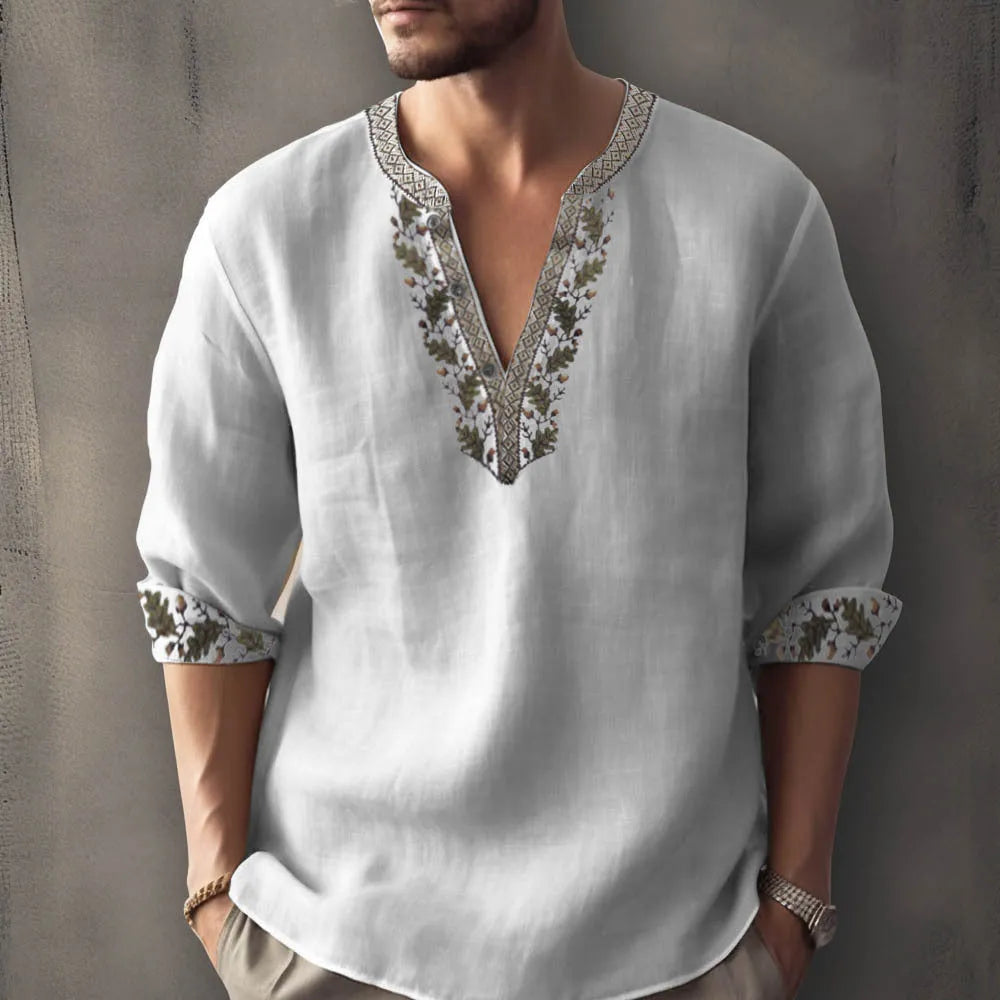 British style bamboo hemp short sleeve shirt with striped pattern in European sizing