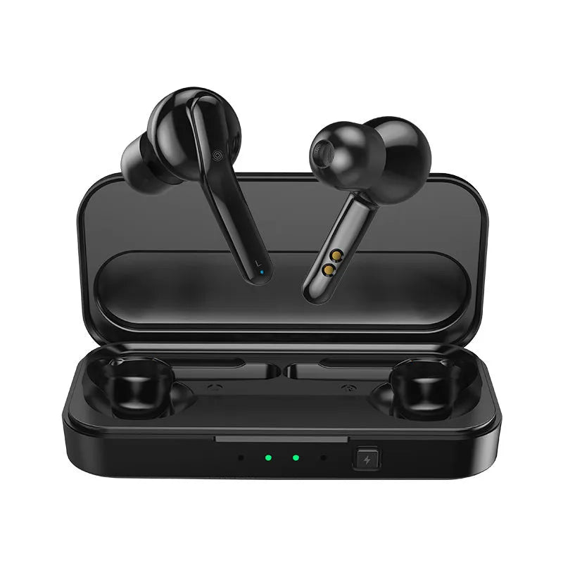 Black and white true wireless Bluetooth earbuds with IPX5 waterproof rating