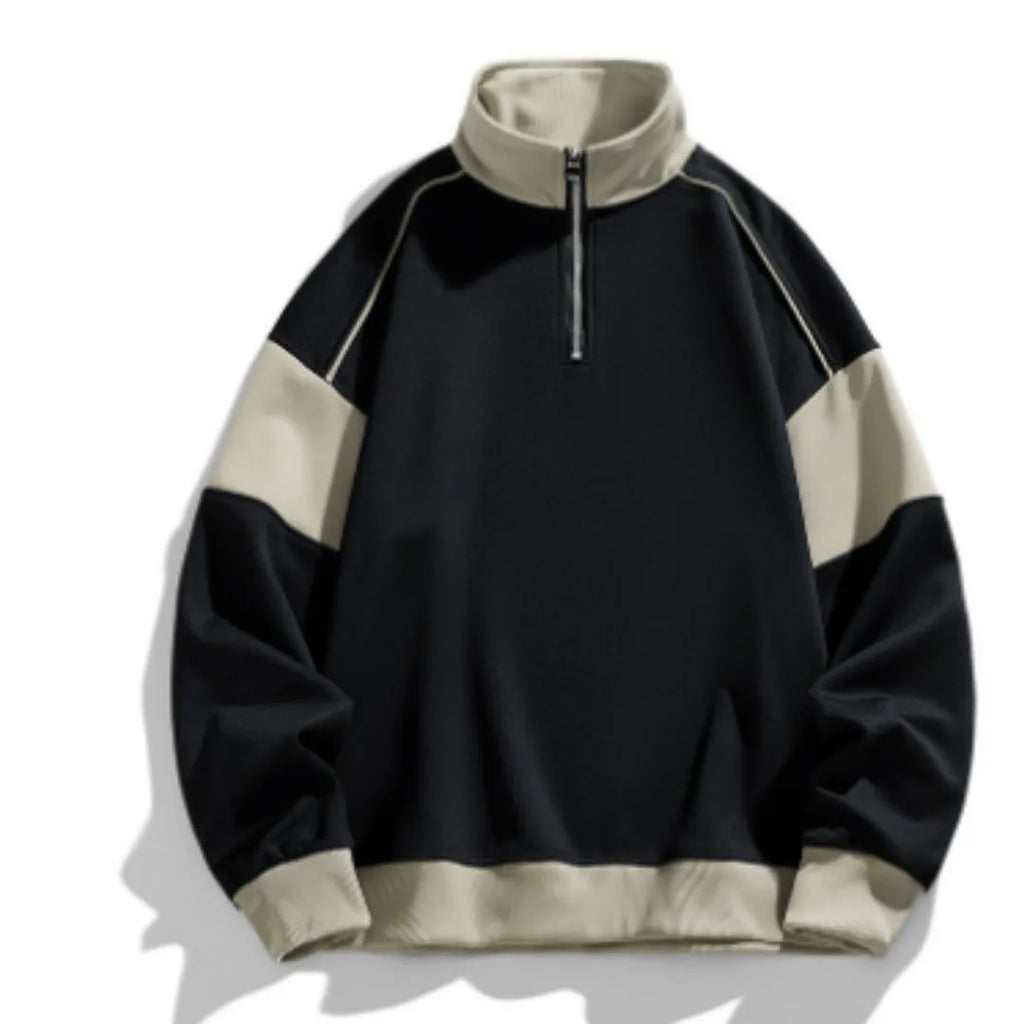 Men's corduroy hooded sweater with drop shoulder design in beige colour showing loose fit