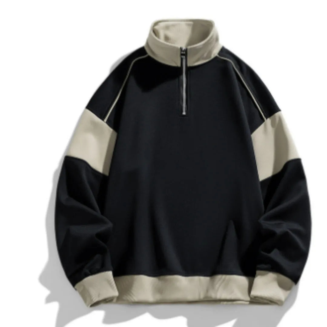 Men's corduroy hooded sweater with drop shoulder design in beige colour showing loose fit