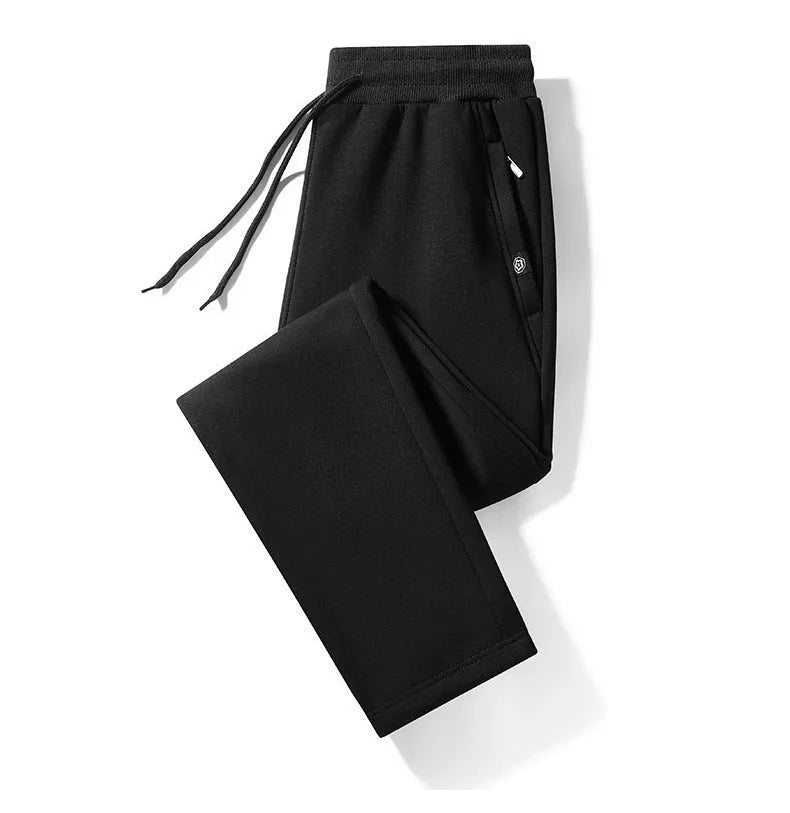 Plum Label men's large size cotton drawstring sweatpants in flat black, loose closed leg style