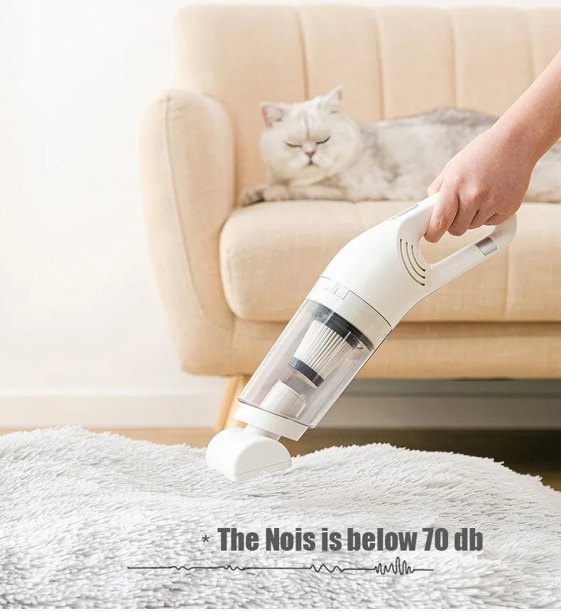 Wireless pet hair absorber in white with 28000Pa suction and USB charging
