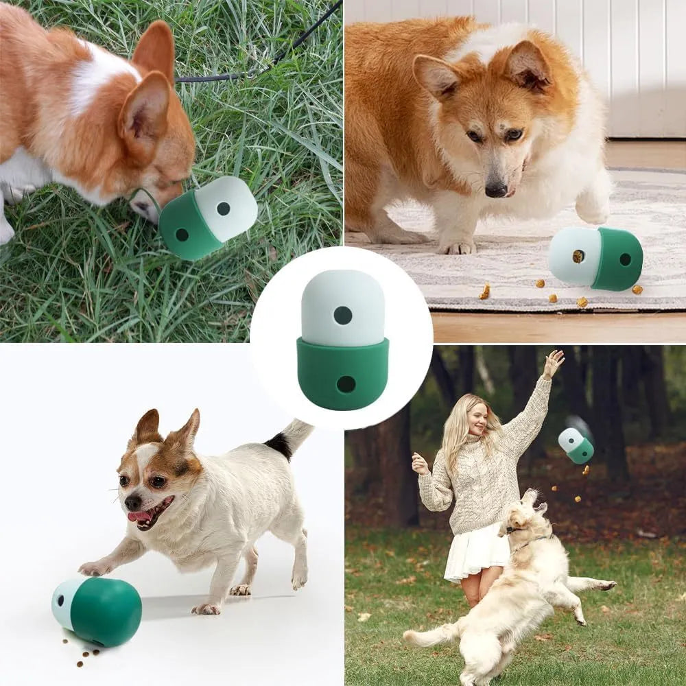 Food grade silicone dog treat puzzle toy in yellow with green colour for small medium dogs