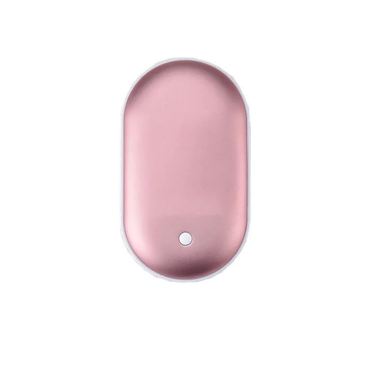 Compact rechargeable hand warmer and power bank with digital display in assorted colours.