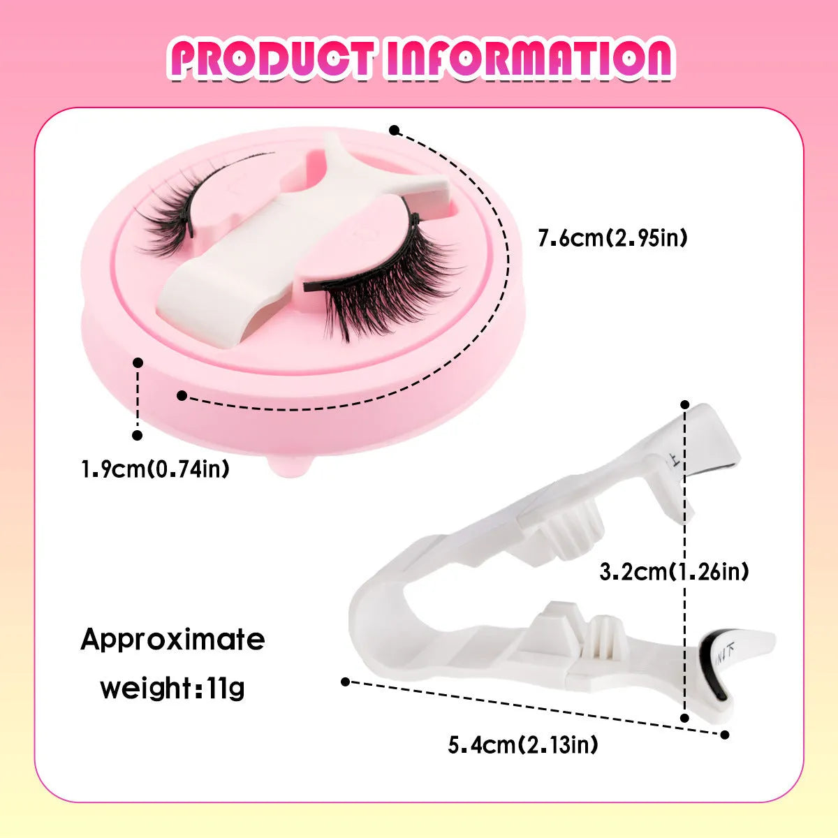 Set of reusable waterproof false eyelashes with artificial fibre strands, shown in five size options.