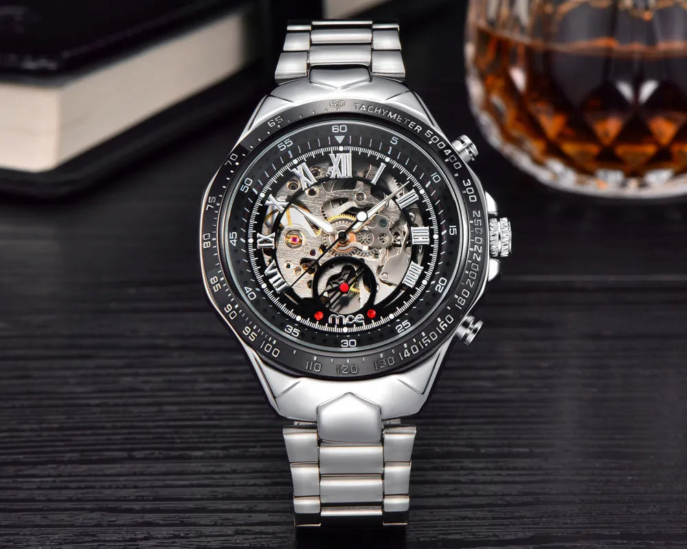 MCE certified explosion-proof automatic mechanical watch with leather strap in four colour options
