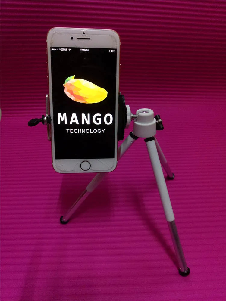 Black desktop phone holder with two-section bracket on wooden desk
