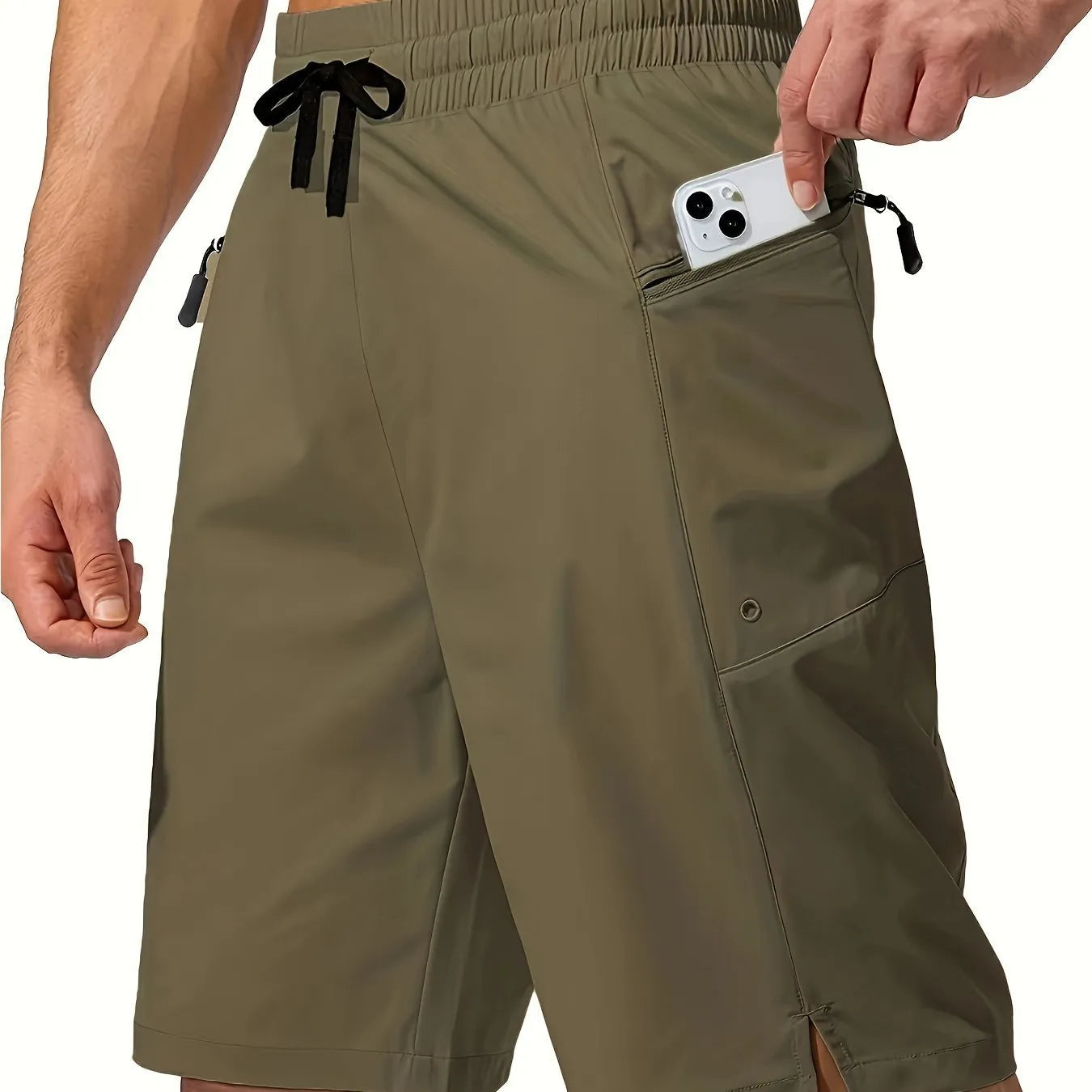 Men's solid colour quick-drying beach shorts in straight leg cut on size chart