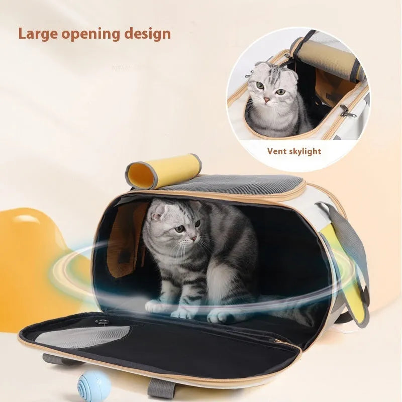 Foldable canvas pet carrier bag with shoulder strap in black colour