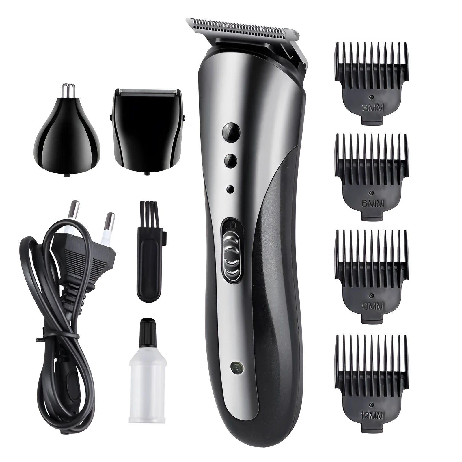 Electric hair clipper with stainless steel blade and black finish