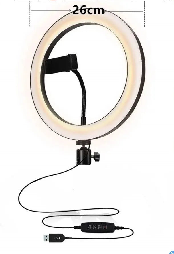 Adjustable aluminium live phone stand extended to various heights between 35 and 110 centimetres.