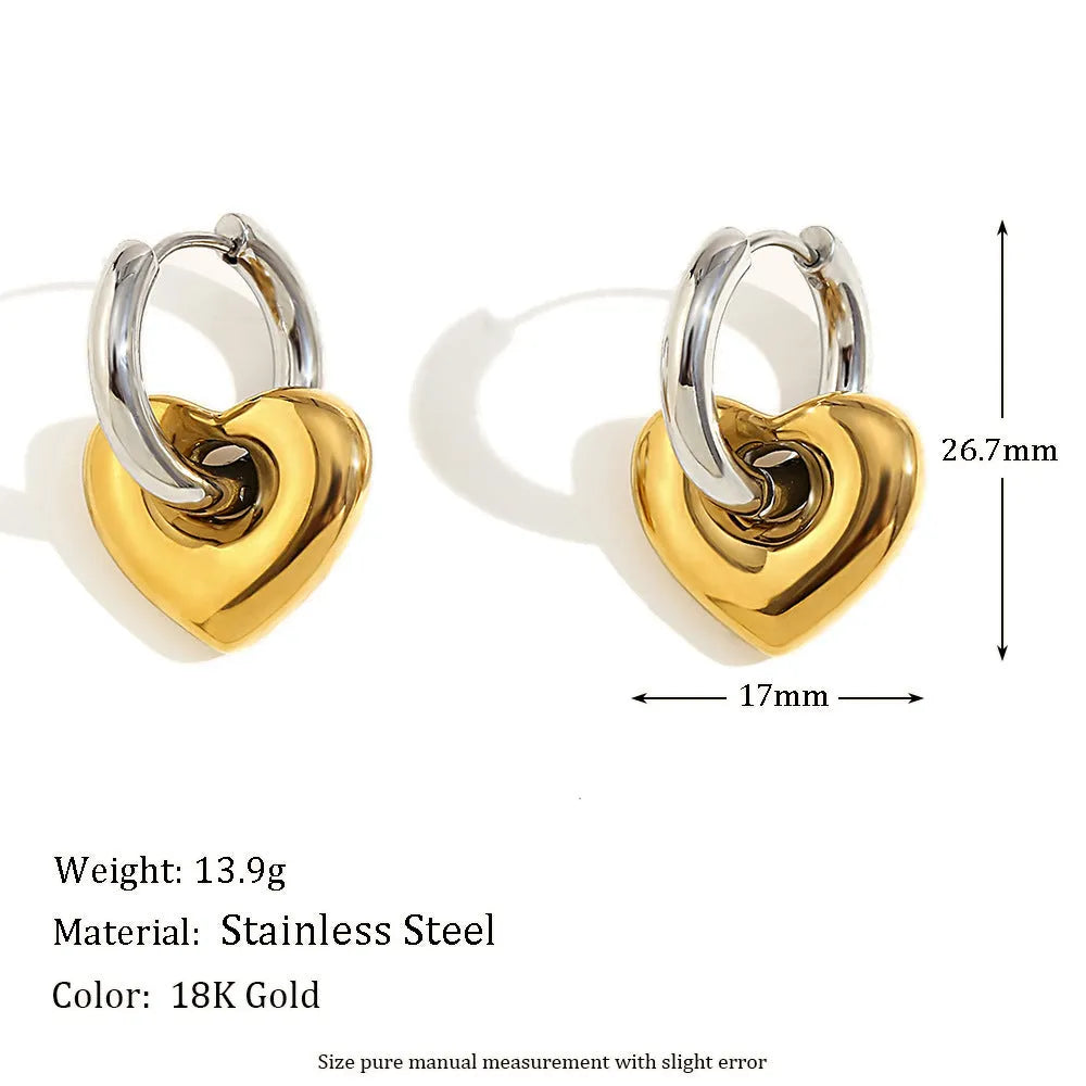 Gold electroplated women's jewellery set with geometric earrings, bracelet, and necklace on stainless steel