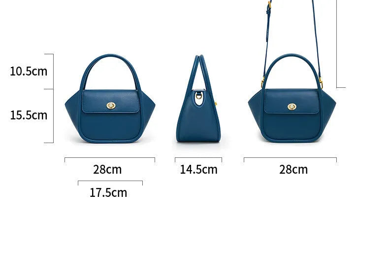 Women's leather wing-shaped tote bag with hard handle and cross-body strap in four colour options