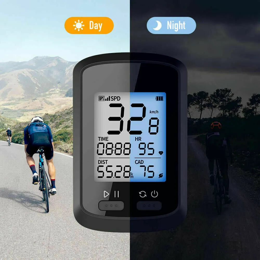 Black waterproof bicycle stopwatch mounted on bicycle handlebars