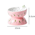 Ceramic raised cat bowl with tilted design and slip-resistant base for food and water feeding