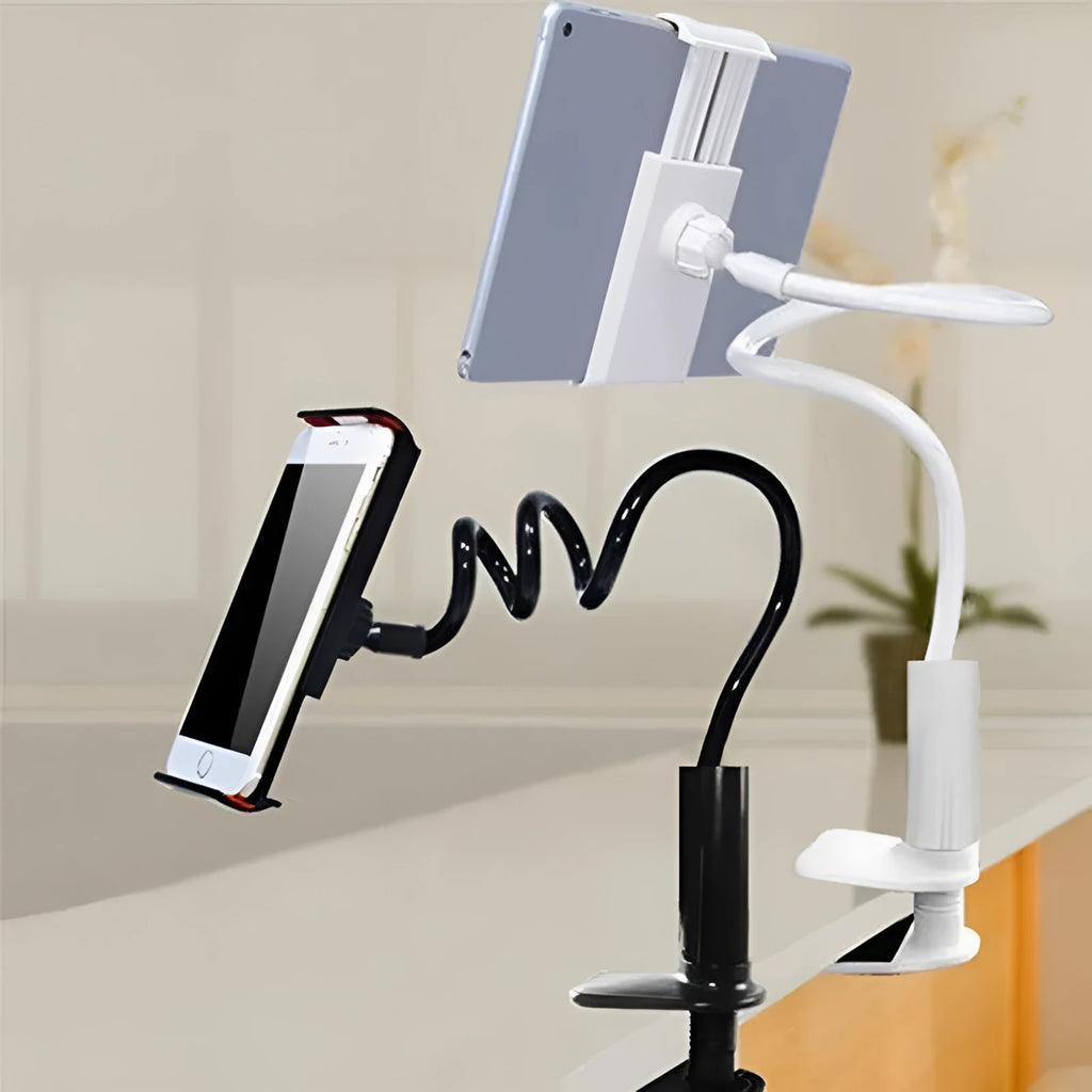 Black flexible phone mount holder with suction base and adjustable bendy arm