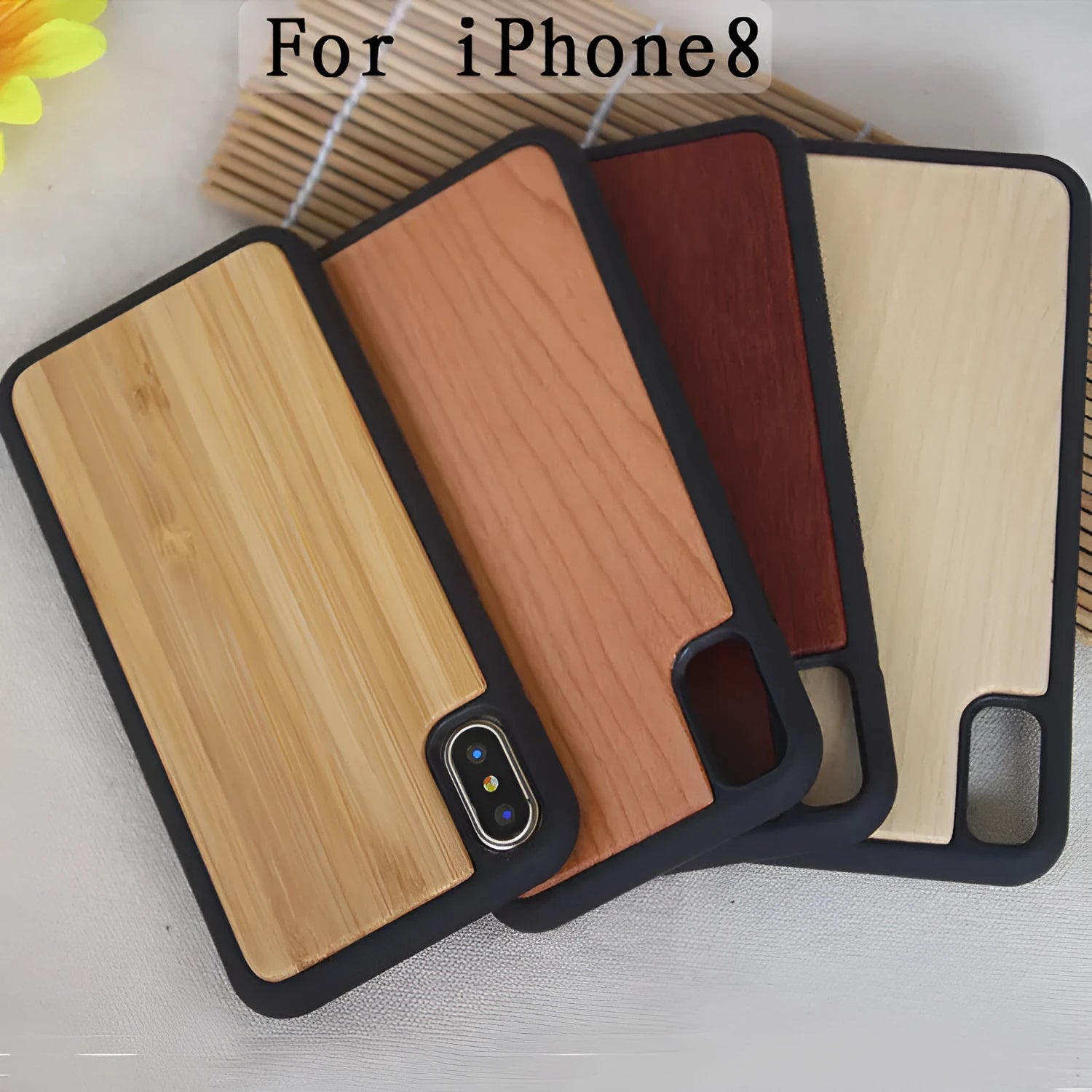 Wooden bamboo phone case with TPU frame for iPhone models