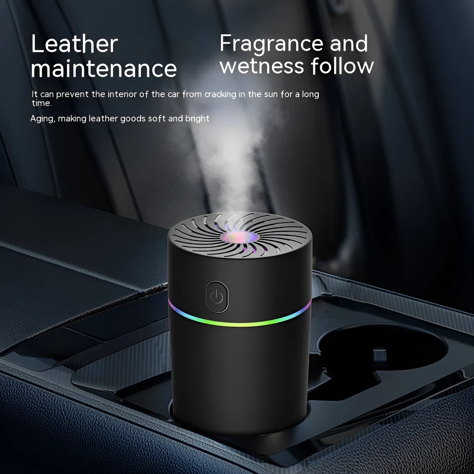 Compact white car USB humidifier with aromatherapy function for vehicle cabins