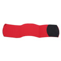 Rubber shin guard fixing strap in red, shown next to a football.