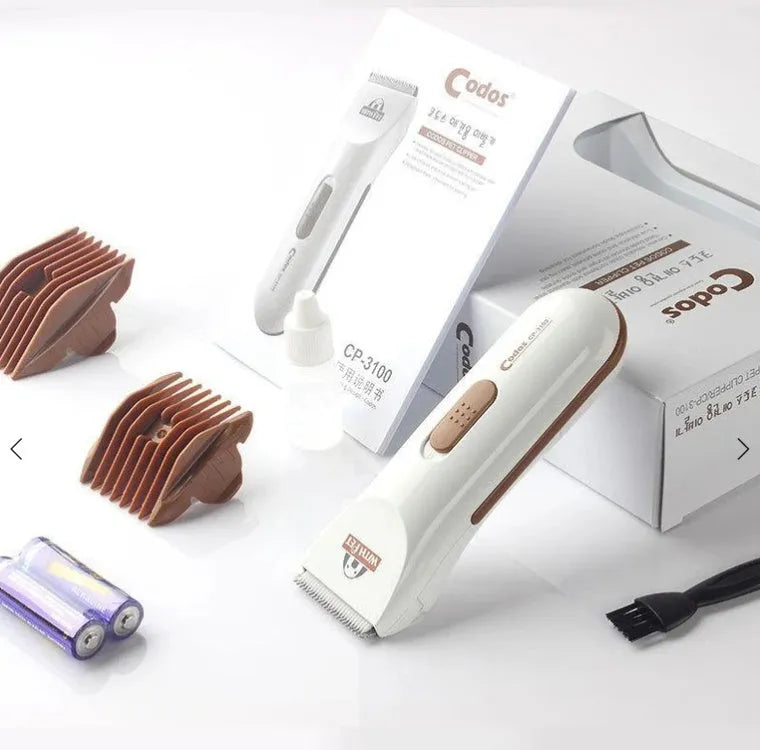 White pet electric hair clipper with ceramic blade for grooming dogs and cats