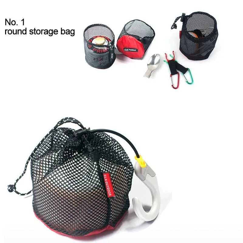 Set of five red Oxford cloth travel storage bags with zippered closures and multiple pockets