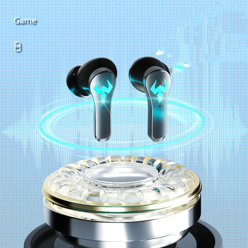 Black wireless in-ear sports gaming headset with Bluetooth 5.0 and 10m range