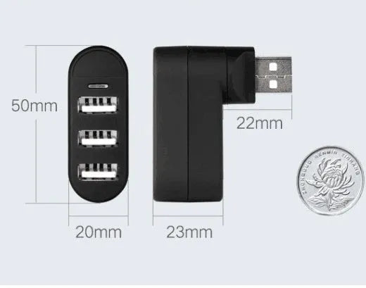 Black and white USB 2.0 hub splitter with multiple expansion ports