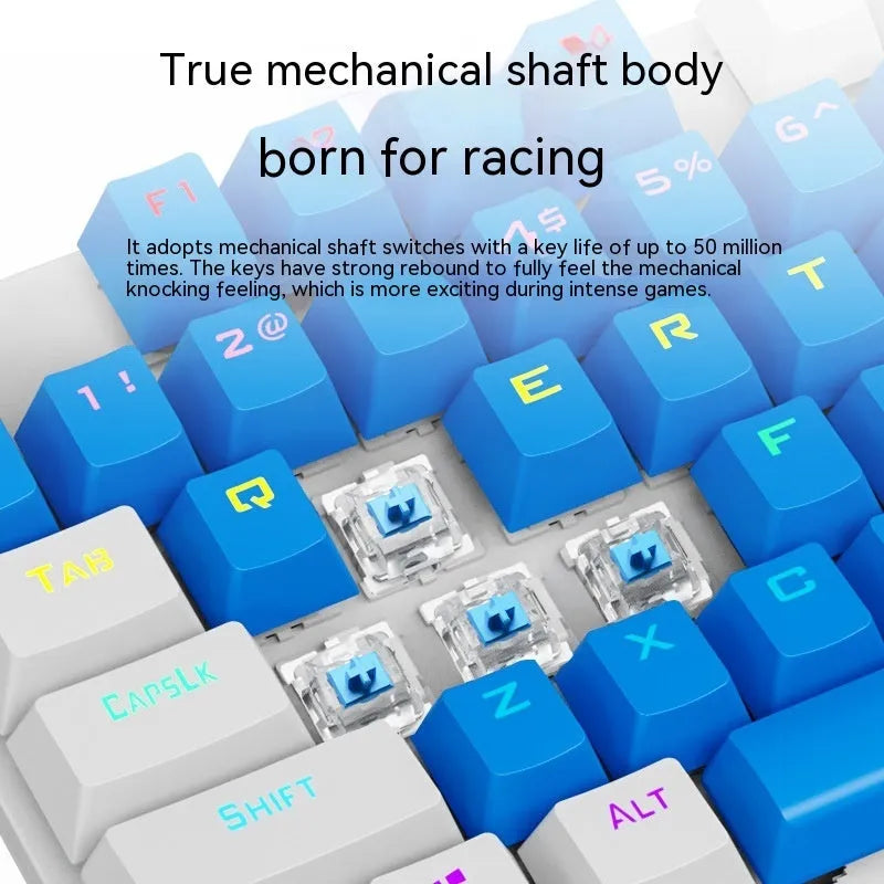K87 mechanical wired keyboard in choice of eight colours with green axis or red axis switches and metal construction