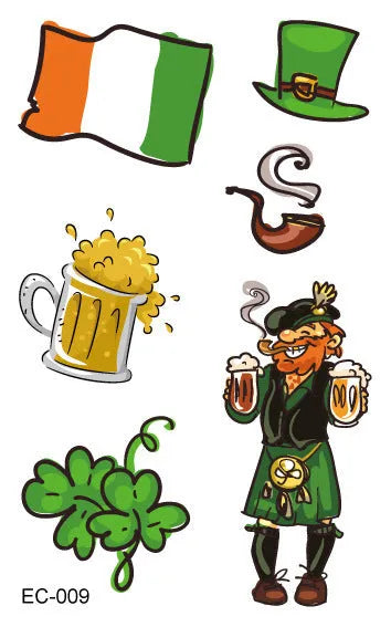 Irish festival clover tattoo sticker paper with water transfer printing, 120mm by 75mm