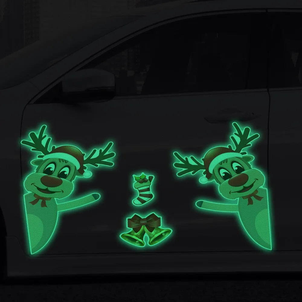 Christmas elk bell cartoon design magnetic luminous reflective bumper sticker set for car decoration