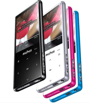 Ultra-thin portable MP3 player with a 2.4-inch touchscreen in choice of black, silver, blue, or red colours.