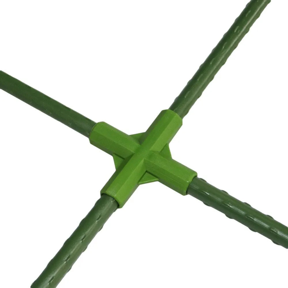 Set of two white PP plastic plant support connectors with three-way and four-way designs for 11mm garden poles.